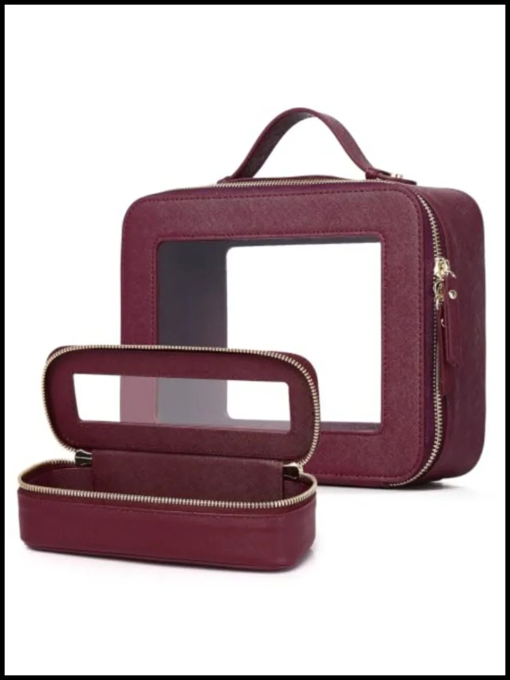 Clear Faux Leather Travel Makeup Bag Set with Brush Case, Waterproof, TSA